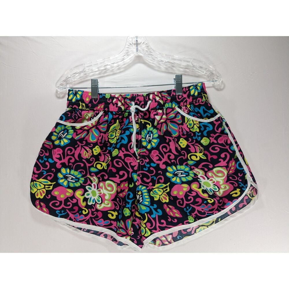 Extra Belleza Floral Shorts Womens Large Black Multi Psychedelic Dolphin Pockets